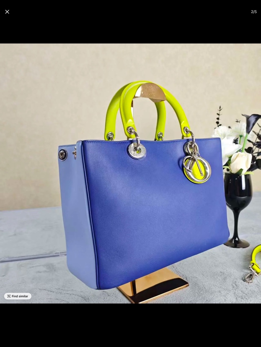 Dior Two-Tone Satchel in Blue and Neon Yellow - Picture 2 of 7
